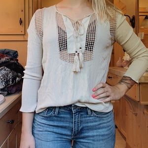 Tan 3/4 boho shirt with tassels
